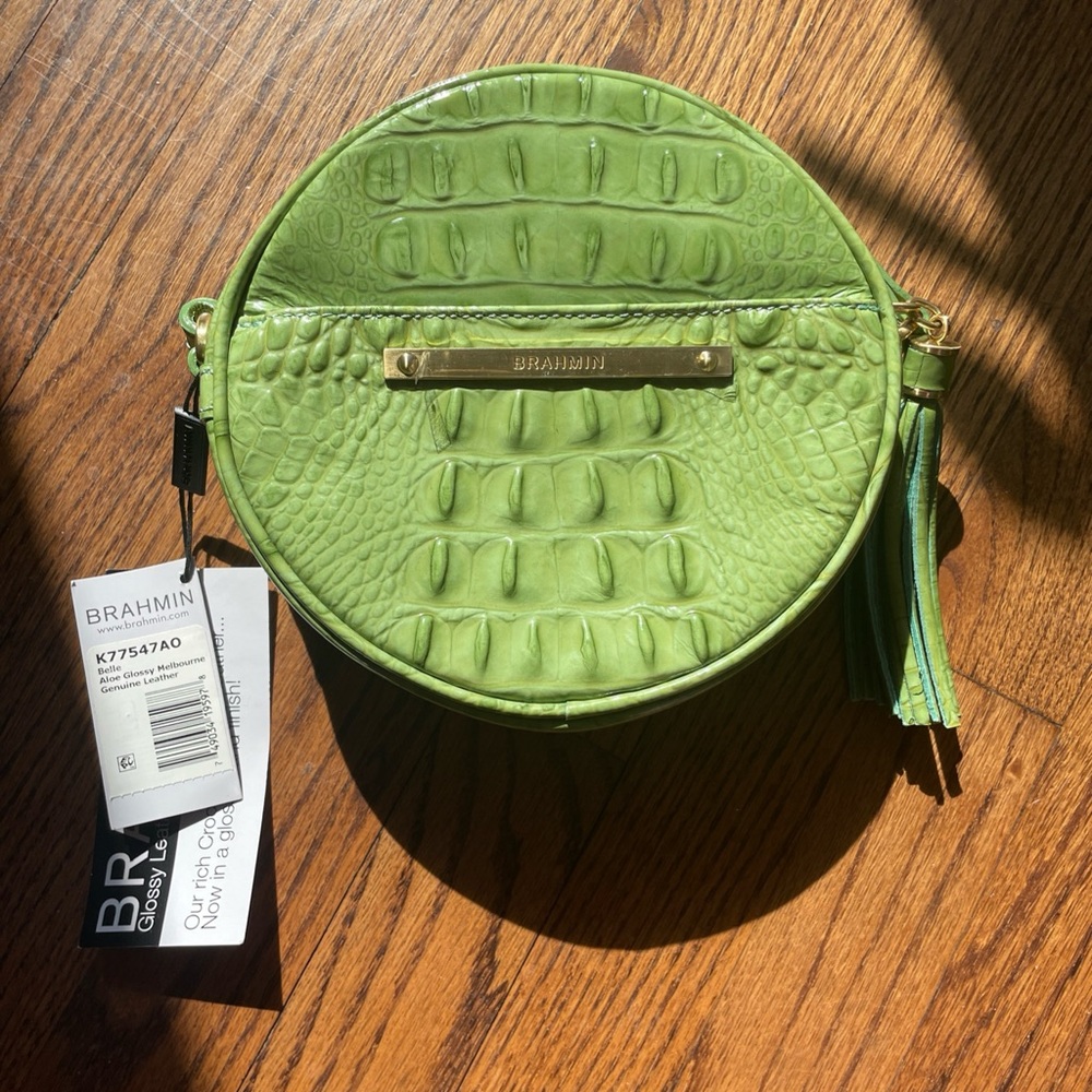 Brahmin Belle Aloe Glossy Melbourne Genuine Leather Crossbody Lime Green Bag NWT